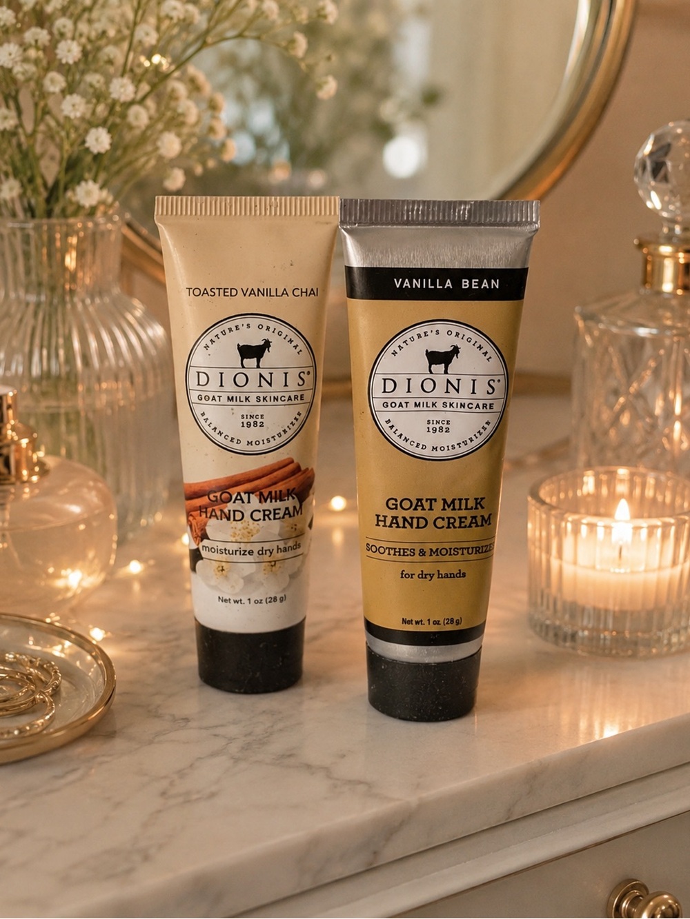 Dionis Goat Milk Hand Cream Set – Toasted Vanilla Chai Vanilla Bean | Travel Duo